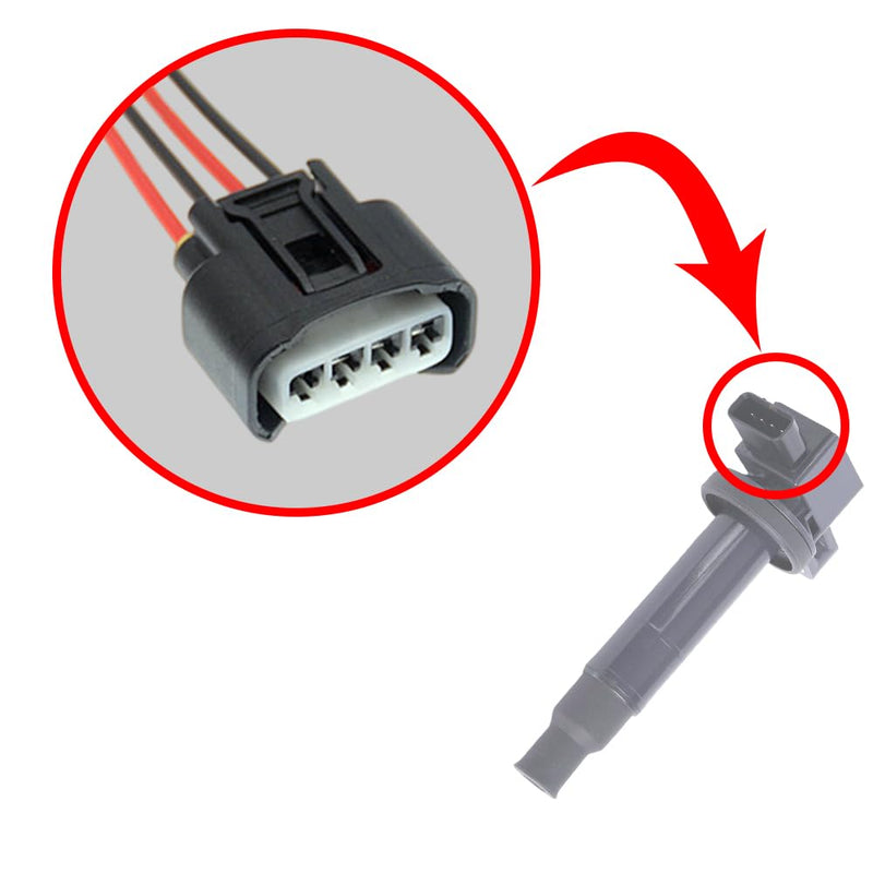 HAOBO 4PCS Ignition Coil Connector, Standard 4 Ports Ignition Coil Wire Compatible with Toyota Camry Corolla Highlander Scion Replace 90980-11885 Ignition Coil Female Connector Plug Harness Pigtail