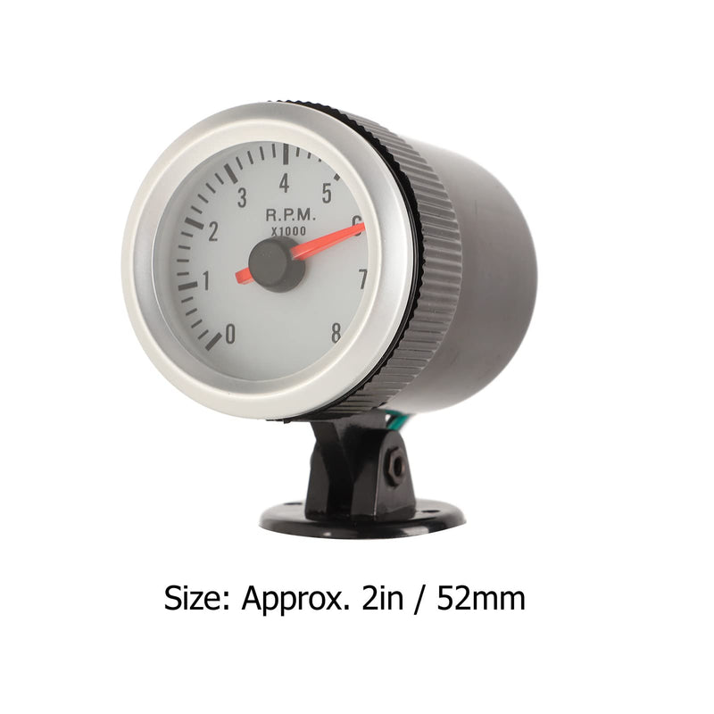 Pointer Tachometer,2in 52mm LED Tachometer Red Pointer White Dial Backlight for 1 4 6 8 Cylinder Gasoline Vehicles