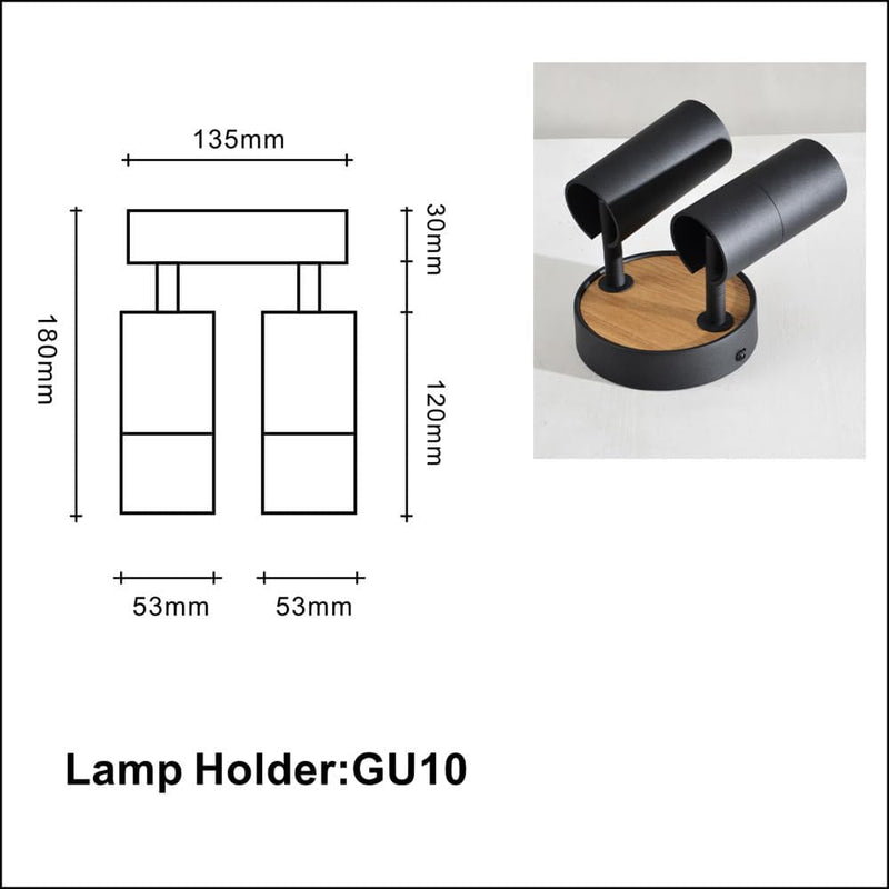 2-Light Track Lighting Fixtures Ceiling,Spotlight Indoor for Bedroom,Aluminum&Adjustable Lampshade,Black and Wood Track Lighting for Kitchen,Laundry,Bathroom,Small Space,Gu10 Directional Ceiling Light