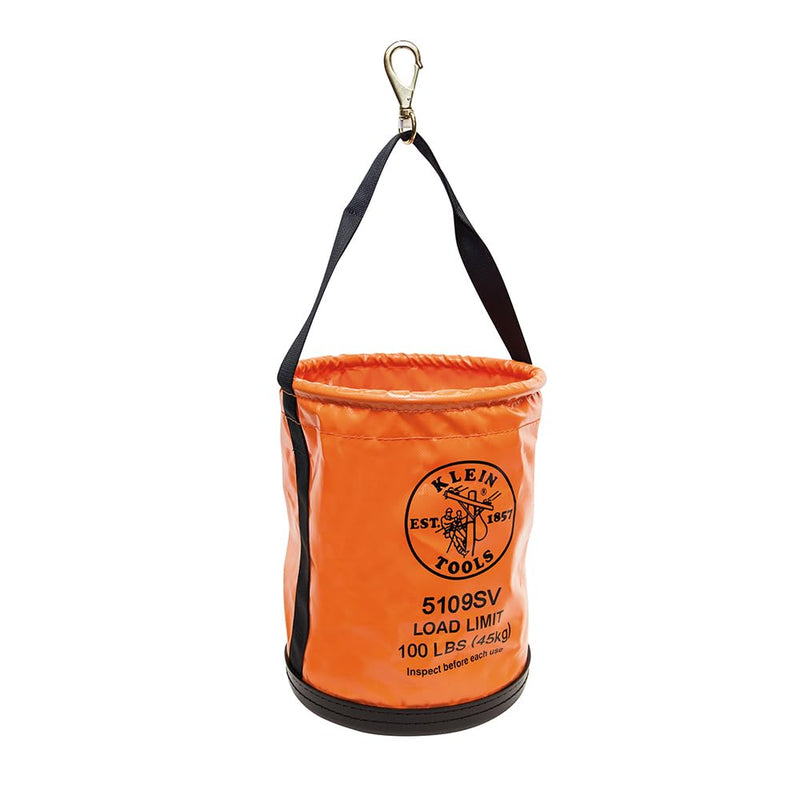 Klein Tools 5109SV Tool Bucket, Vinyl Lineman Bucket with Swivel Snap and Web Handle, 12-Inch, 100-Pound Load Rated Tool Holder Vinyl with Swivel Snap Hook Canvas Bucket