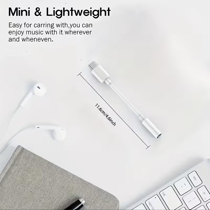USB Type-C to 3.5mm Headphone Adapter, Digital Type-c to Aux Cable with DAC Chip USB Type C to 3.5mm Headphone Jack Adapter (White) White