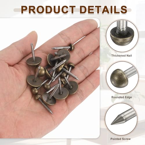uxcell 40Pcs Solid Brass Upholstery Tacks, 12mm Retro Upholstery Nails Decorative Thumb Push Pins for Wood Boxes Carpet Sofa Furniture Leather Crafts, Bronze