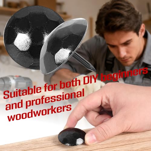 50PCS 1 Inch Large Round Head Iron Clavos Hammered Decorative Nails Black Iron Antique Rustic Clavos Fasteners Ornamental Accent for Wood Doors Farmhouse Shutters Faux Beams Barn Gates Furniture