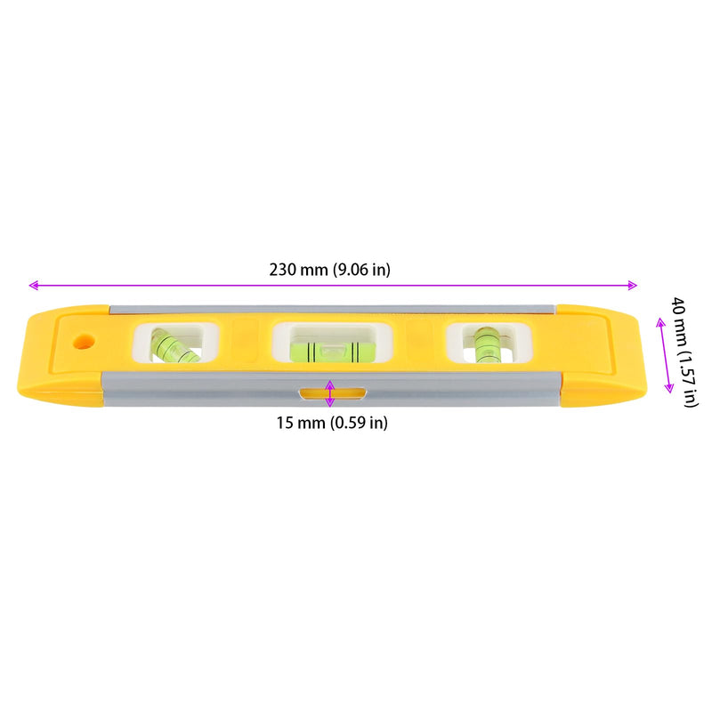 HAKZEON 10 PCS 9 Inch Yellow Magnetic Torpedo Level, Plastic Shell Bubble Level Tool, Spirit Level Measuring Tool with 45/90/180 Degree Bubbles for Measurements