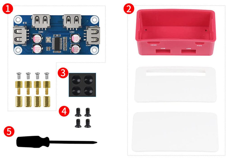 USB HUB Box Suitable for Raspberry Pi Zero Series, with USB HUB HAT (B) Inside, Includes 4X USB 2.0 Ports