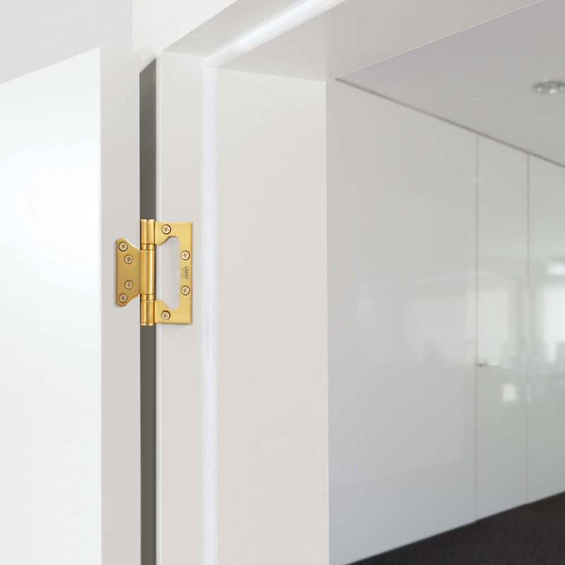 YAGU 3 Pack Non-Mortise Door Hinges - 4" × 3" inch Stainless Steel Bifold Door Hinge - Easy to Install and Heavy Duty with Sqaure Corners, Brushed Gold