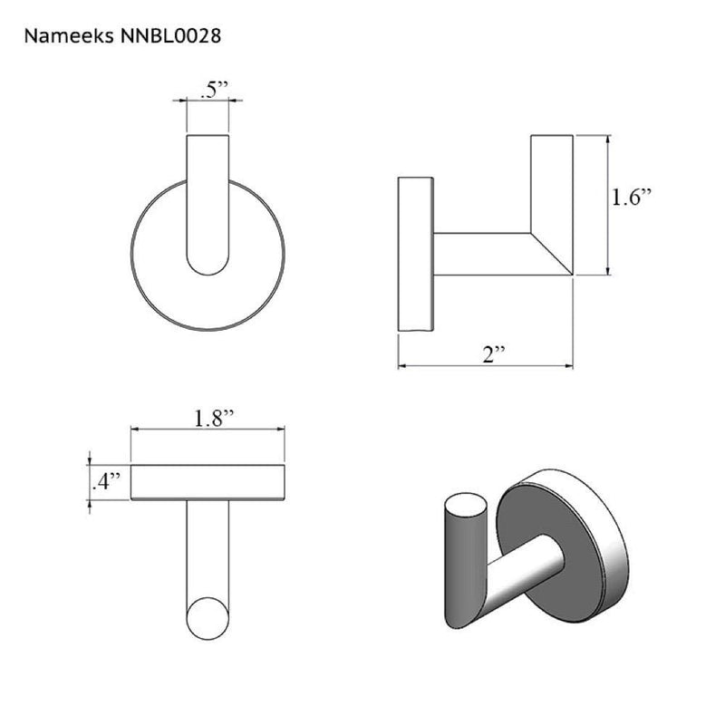 Nameeks NNBL0028 Luxury Hotel Matte Bathroom Hook, Black