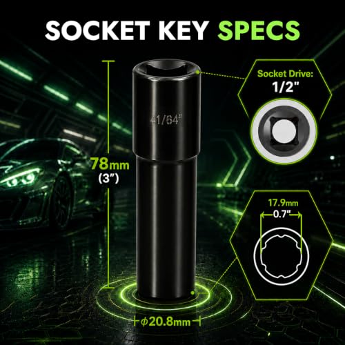 AUTOPTIM 6 Spline Lug Nuts Socket Key - 1/2" Drive Impact for 17mm Hex Nuts Impact Socket Black