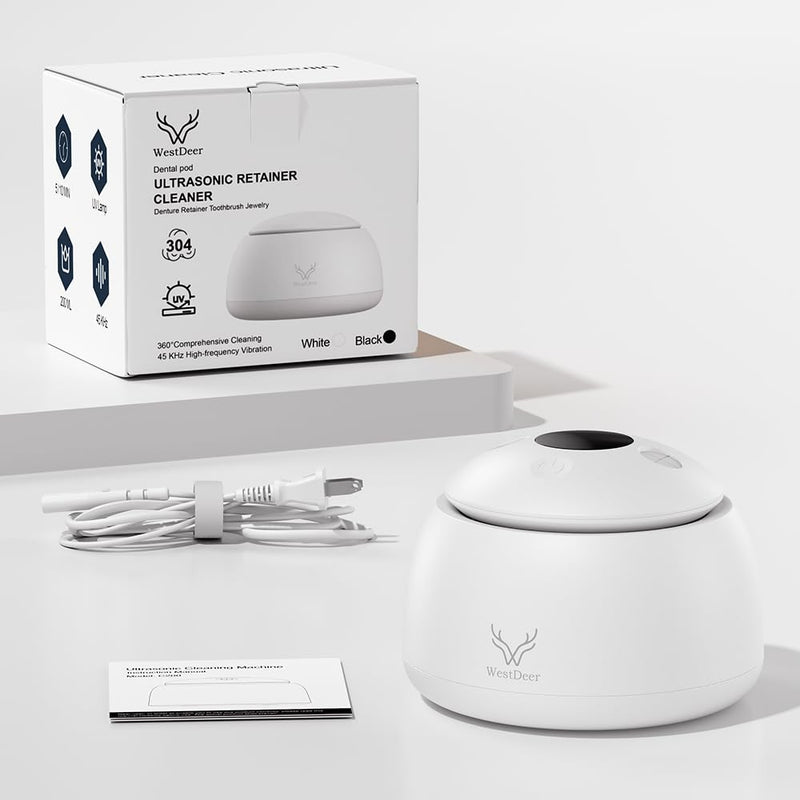 Ultraviolet ultrasonic Cleaner, one-Click Start, 45KHz Portable Cleaner, with Dual-Mode Cleaning Function, Suitable for Jewelry, dentures and Invisible Braces Gray and white