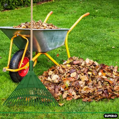 Leaf Collector & Adult Rake Set, Leaf Scoops & Rake for Leaf Picker Upper Gardening Lawn Care Hand Tools, 1 Lawn Cleaning Garden Rake & 1 Pair Leaf Scoop, Green Plastic Leaf Grabber, by Superio Adult Green Leaf Collector & Rake Set