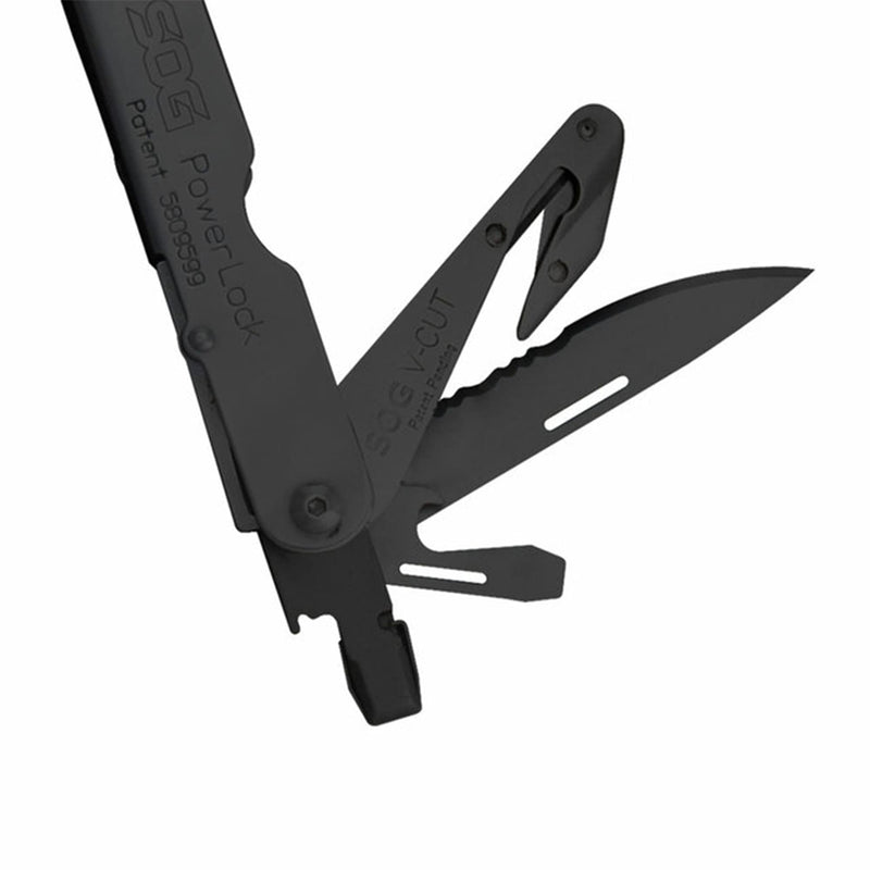 SOG Powerlock V-Cutter- Multi-Tool Pocket Utility Tool Set with 18 Specialty Tools for Heavy-Duty Field Use and Nylon Carrying Pouch (B63N-CP) One Size PowerLock w/ V-Cutter - Black Oxide Finished