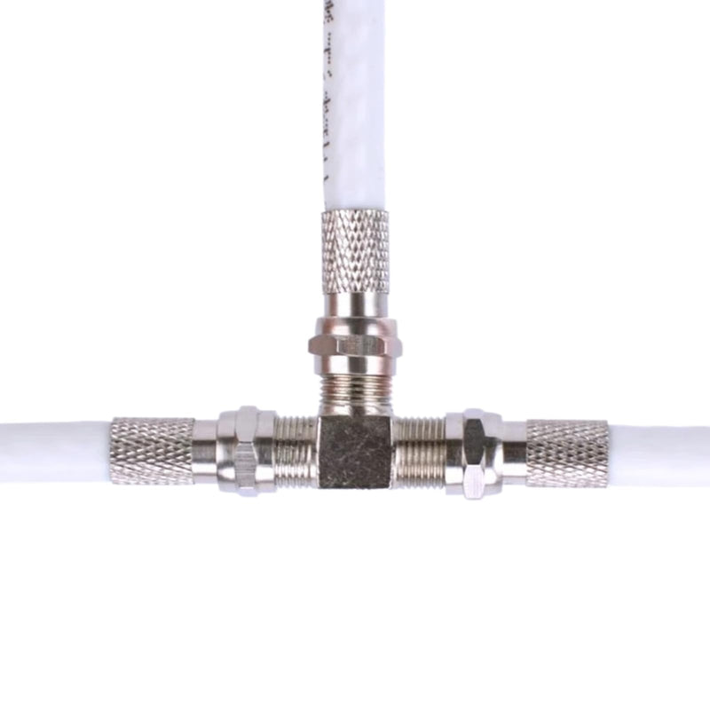 F-Type 3 Way Coaxial Splitter, 75 Ohm Coaxial Cable Splitter T-Shape Adapter, F Female to 2 Female – for TV, Antenna, Cable Box, Satellite, VCR, Signal Combiner, Free Hanging, Nickel-Plated, 2 Pack