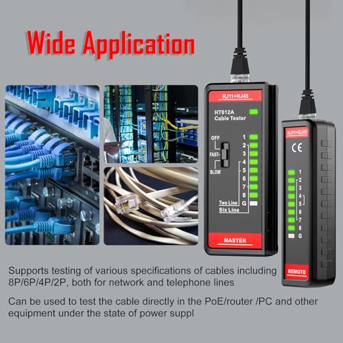 Network Cable Tester with RJ45 RJ11 Port, Ethernet Cable Tester, Ethernet Tester Tool Fast/Slow Testing, POE Test UTP/STP Cable Checker, Telephone Line Continuity Test for CAT5/CAT5E/CAT6/CAT6A/CAT7