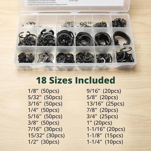 Internal Snap Ring Kit SAE, 565Pcs, 18 Sizes (1/8"-1-1/4")