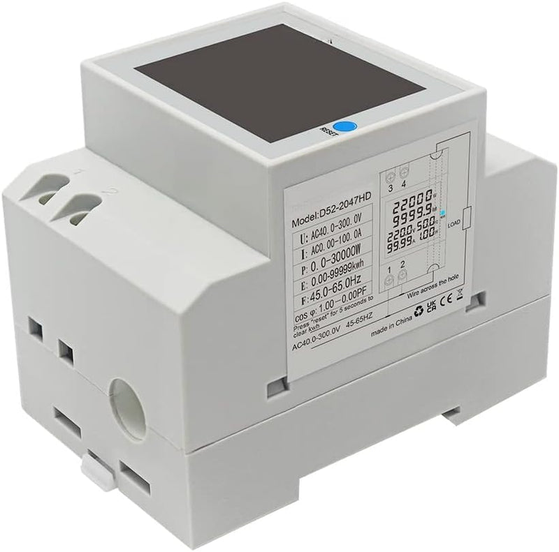 Single Phase Energy Meter Din Rail Electricity Usage Monitor AC 40-300V 100A Voltmeter Ammeter Watt Kwh Frequency Power Meter Built-in CT 110V (D52-2066-WIFI Built-in-CT) D52-2066 Built-in-CT