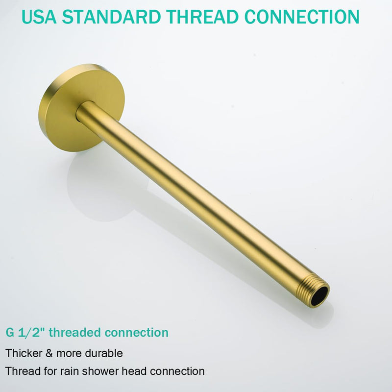 Shower Arm with Flange, 12 Inch Ceiling Mounted Fixed Shower Pipe, Bathroom Straight Rain Shower Replacement Arm, Universal Connection 1/2,Champagne Bronze Finish,SE-RD91038-12CB Round Flange-12″Champagne Bronze