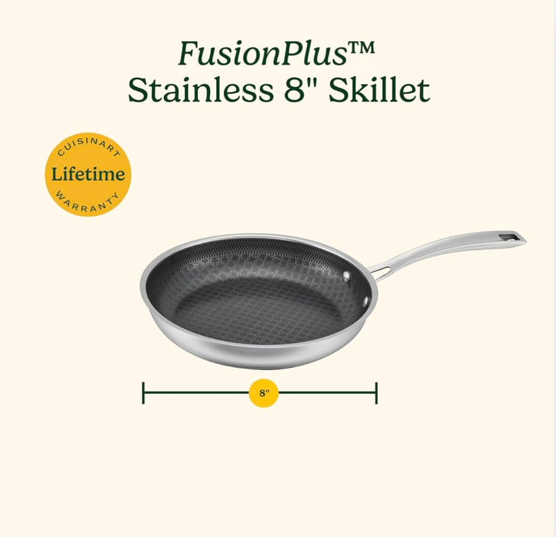 Cuisinart FusionPlus Hybrid Stainless Steel 8 Inch Skillet, PURELYSEAR Hybrid Searing Surface, Oven Safe, Cool Grip Handle, Dishwasher Safe, Induction Compatible 8-inch Skillet