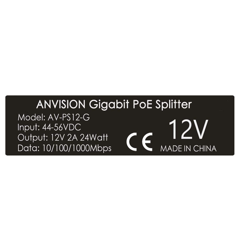 ANVISION Gigabit PoE Splitter, 48V to 12V 2A Ethernet Adapter, for Security Camera, AP, Voip and More, AV-PS12-G