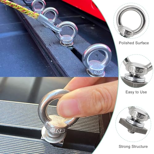 6pcs T Track Mount Tie Down Anchor Kit M10 for Roof Rack 304 Stainless Steel with Nuts & Lifting Eye Bolts for 4WD Awnings & Accessories M10(35mmx20mmx5mm)