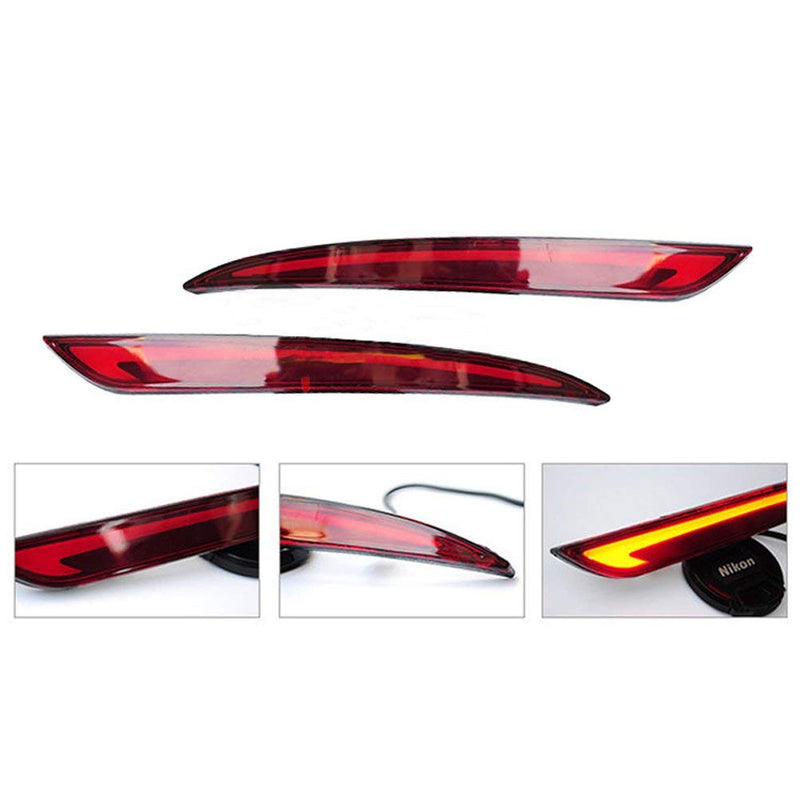 3D Optic Red LED Rear Bumper Reflector Turn Signal Brake Tail Lights Lamps for 2013 2014 2015 2016 2017 2018 Ford Fusion Mondeo 2 Pack