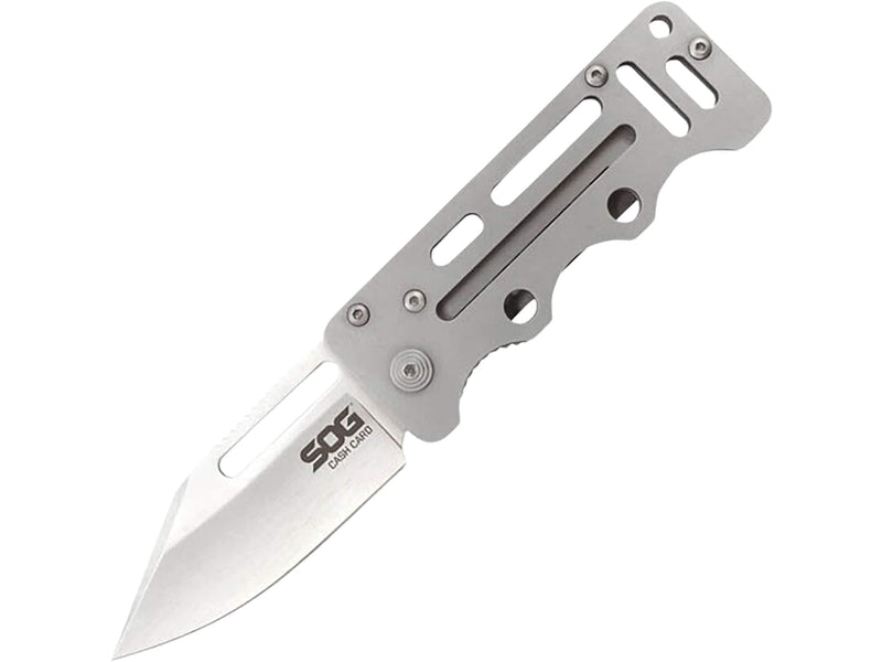 SOG Cash Card Money Clip Pocket Knife- 2.75 Inch Blade EDC Knife with Clip for Pocket, Money or Card Holder, Stainless Steel Handle with Built-In Lanyard Hole (EZ1-CP), Onesize, Satin Polished
