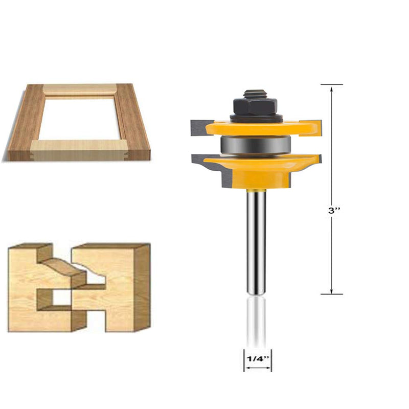 LEATBUY 1/4 Inch Shank Router Bit Set 3 PCS Round Over Raised Panel Cabinet Door Rail and Stile Router Bits Sets, Woodworking Wood Cutter, Woodwork Carbide Groove Tongue Milling Tool(AD-7) AD-7