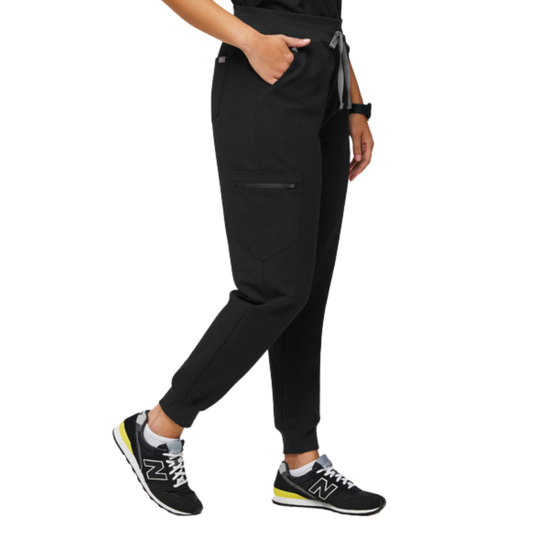 FIGS Zamora High Waisted Jogger Scrub Pants for Women — Slim Fit, 6 Pockets, High Rise Yoga Waistband Regular Medium Black