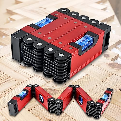 Level, Foldable Multi-Function Precise Measuring Aluminum Alloy Level Tool with Multi-Angle Folding, 4 Level Bubbles, Ideal Woodworking Tool for Carpenter, 28 Inch (EWK-RLALR) EWK-RLALR