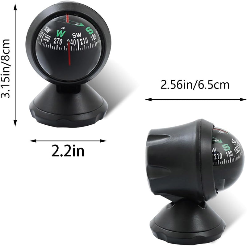 Car Compass Ball, Dash Mount Adjustable Compass Ball with Bottom Stick, Navigation Hiking Direction Pointing Guide Ball for Marine Boat Truck Caravan Outdoor, Universal Car Accessories