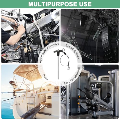 M METERXITY 2-Pack T Handle Lock Pins, 1/4"(6mm) Dia. 3-15/16"(100mm) Usage Length Push-Button Quick Release Locking Pins W Lanyard Cable for Speaker/Aviation/Gym/Machine [304 Stainless Steel] 1/4" x 3-15/16"