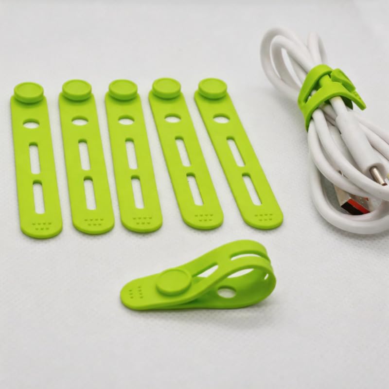 Flexible Silicone Cable Management Strap, Reusable Cord Tie and Organizer for Electronic Wires and Data Cables, Green