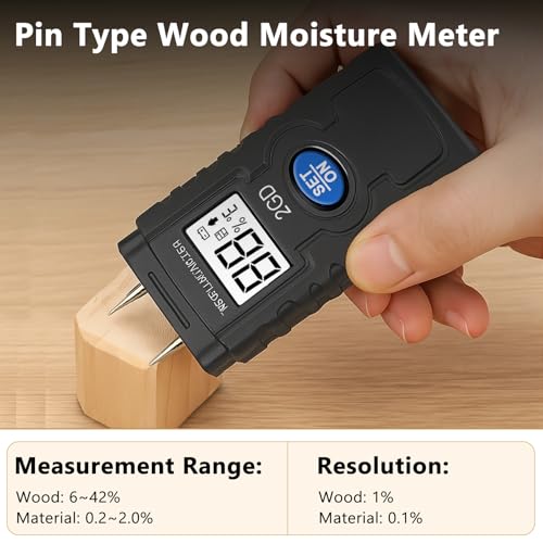 Wood Moisture Meter, Pin Type Tester for Wood Plaster Concrete with LCD Blue 1-pcs