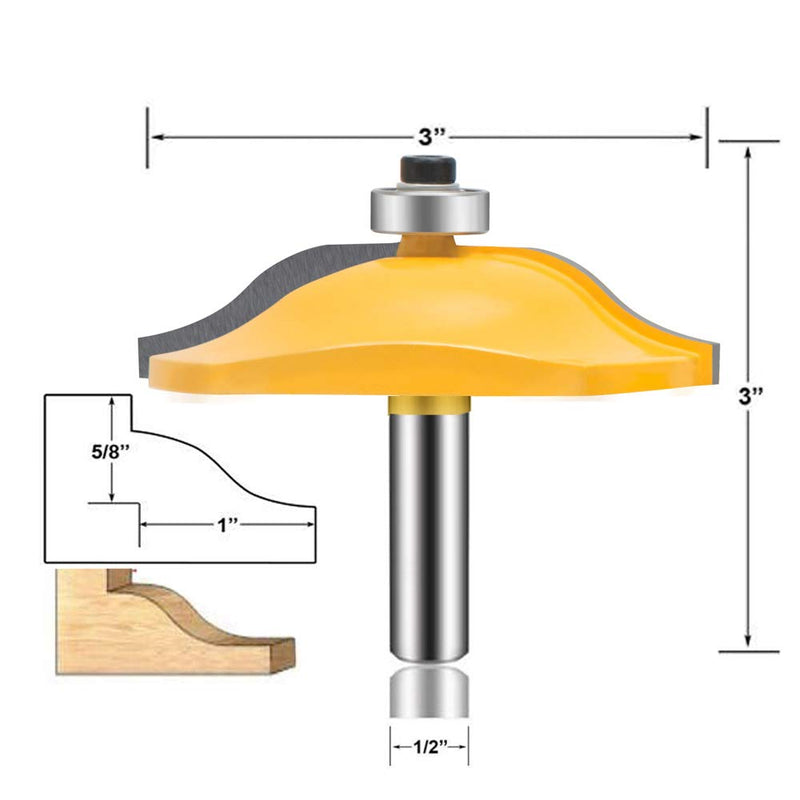 OLETBE Router Bit Set 3 PCS 1/2-Inch Shank Round Over Raised Panel Cabinet Door Ogee Rail and Stile Router Bits, Woodworking Wood Cutter, Wood Carbide Groove Tongue Milling Tool (SQ-2)