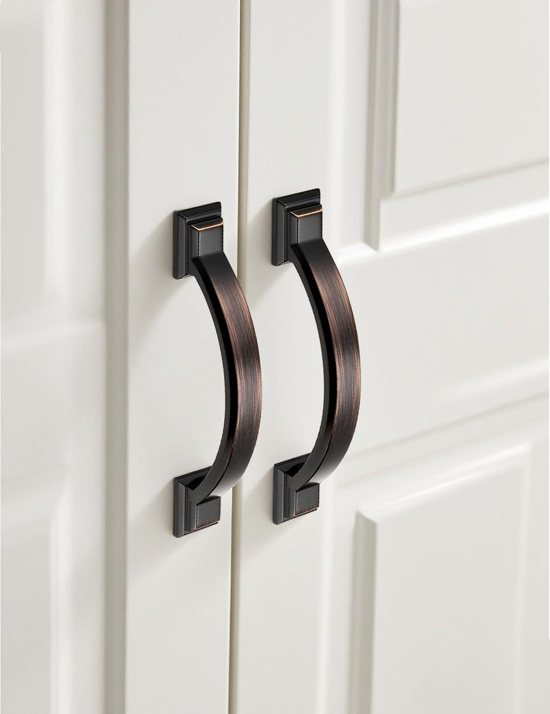 Mengico 10 Pack 3 Inch (76mm) Oil Rubbed Bronze Zinc Alloy Cabinet Pulls - Rustic Arch Drawer Handles for Kitchen & Bathroom, Vintage Cabinet Hardware 3" Hole Center (76mm)