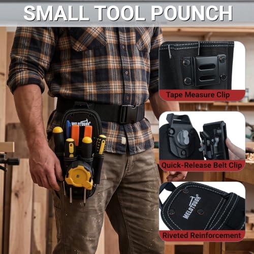 MELOTOUGH 7-Pocket Small Tool Pouch with Quick-Release Belt Clip (Black)