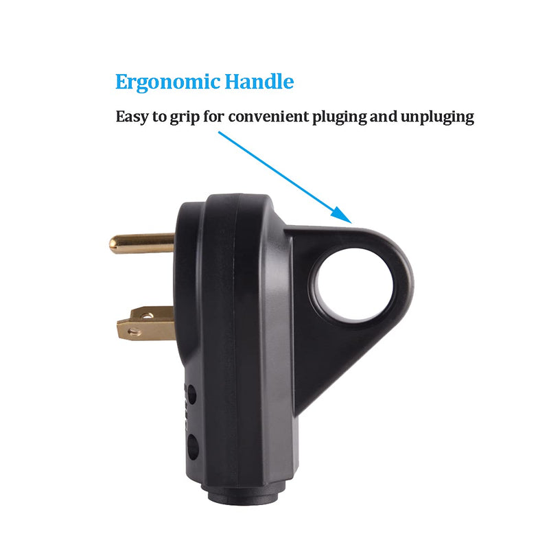 Veepeak 30 Amp RV Plug Male Replacement TT-30P Heavy Duty 125V 30A Rated 3 Prong Electrical Power Connector Extension Cord End with Easy to Grip Handle 30M