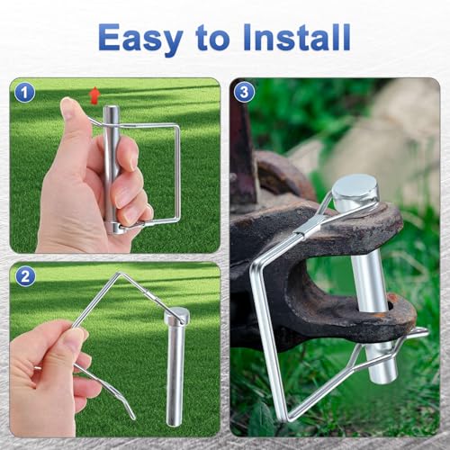 M METERXITY 4-Pack Trailer Coupler Pin, 3/8" Diameter 2.75" Long Carbon Steel Galvanized Square Lock Wire Hitch Pins with Ear for Farm Trailers/Lawn Mowers/Garden, Coupler PTO Shaft 3/8"D x 2.75"L