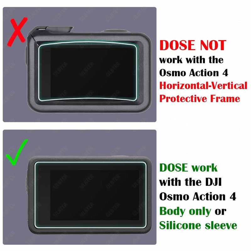 Screen Protector for DJI OSMO Action 4 Camera + Silicone Lens cap Cover, 0.3mm 9H Hardness Tempered Glass Protector, Anti-Scrach Anti-Fingerprint Anti-Bubble [2+6 Pieces]