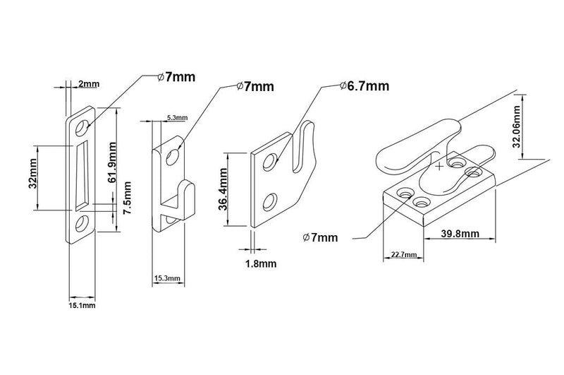 QCAA Solid Brass Casement Fastener Window Lock, Small, Matte Black, 1 Pack
