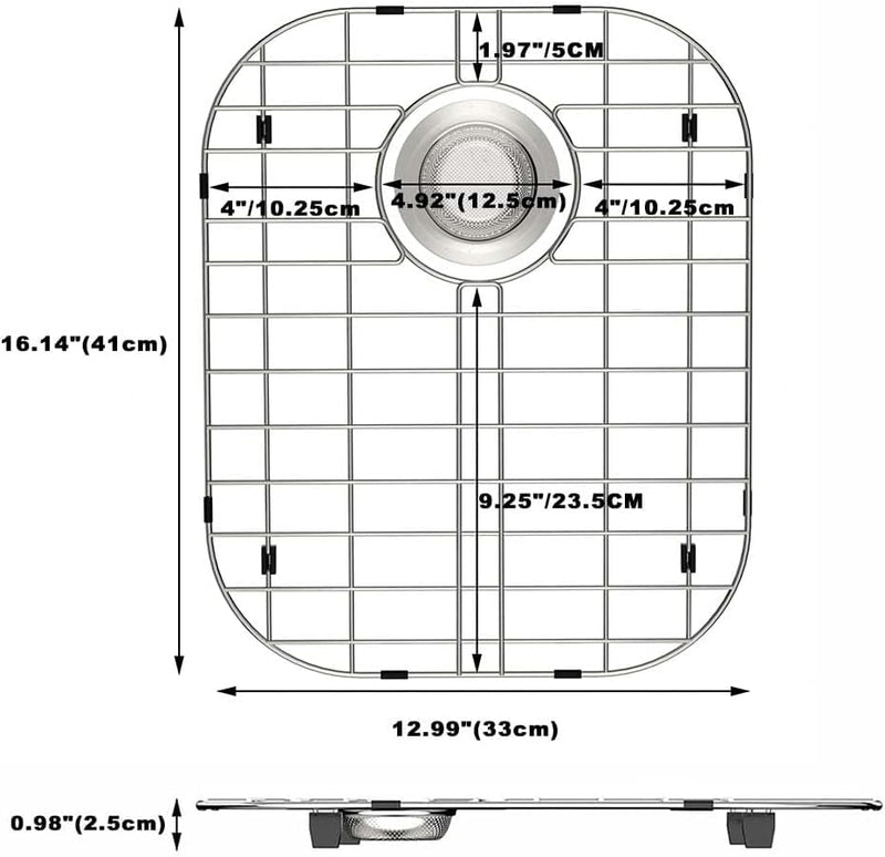SANNO Kitchen Sink Protectors,Sink Grid with Rear Drain Hole, Double Sink Rack, 16.14"*13",Stainless Steel Stainless Steel 16.14"x 13",rear,1pack