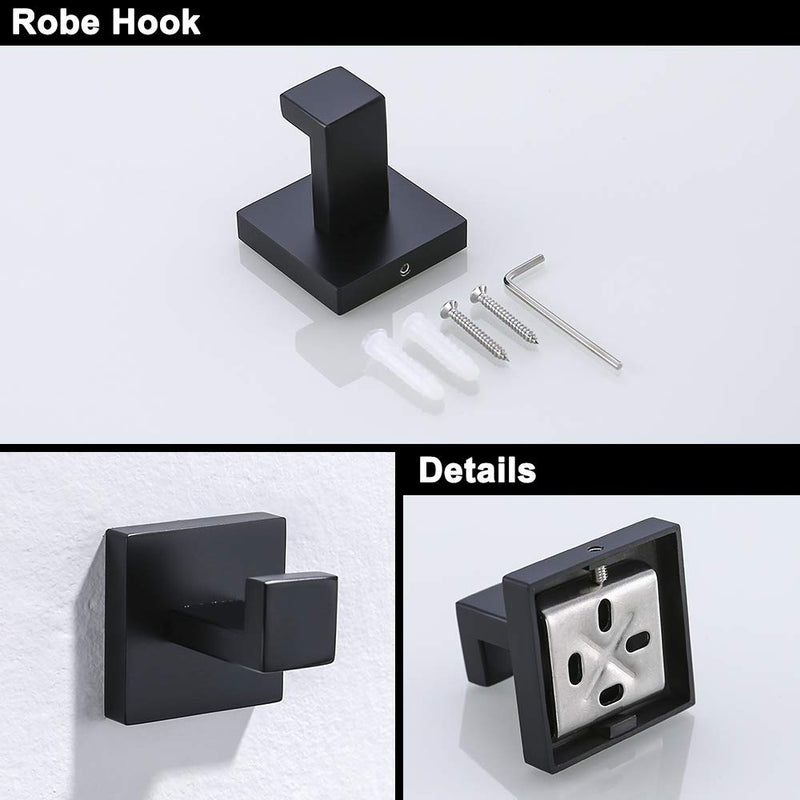 TURS Black 3-Piece Towel Holder Set Towel Ring Toilet Paper Holder Towel Hook, Stainless Steel Bathroom Hardware Set, Wall Mounted.