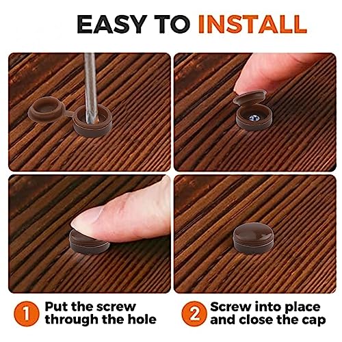 INCREWAY Screw Covers, 100pcs Plastic Screw Cap Dark Brown Assortment Set Hinged Fold Over Caps Rubber Dust Washer Flip M3