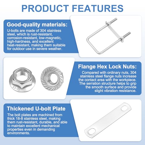 uxcell 2 Set M10 2-3/4 Inch Inner Wide Square U Bolts, 5-7/8 Inch Length 304 Stainless Steel U-Bolts with Flange Hexagon Nuts, Frame Plates for Trailer, Automotive, (70mm W x 150mm L) 70mm W x 150mm L