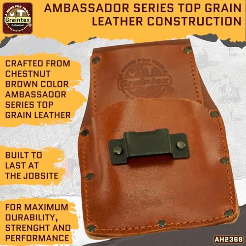 Graintex Ambassador Series Measuring Tape Holder Top Grain Leather, Measuring Tape Clip, Leather Tool Holster, Construction Workers, Electricians, Contractors Chestnut Brown