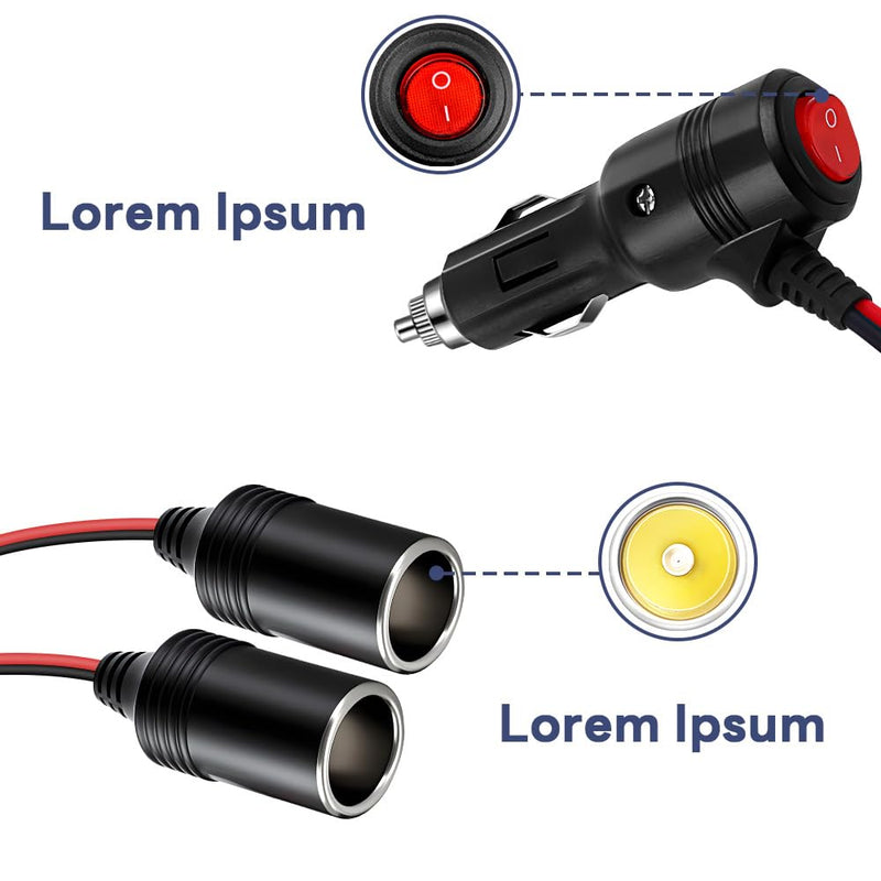 Car Cigarette Lighter Splitter, 12v Splitter Adapter for Car,Supports Fast Charging,1 to 2 Car Cigarette Lighter Splitter Power Charger Port, for 12/24 Volt Cars Vehicle,with on Off Switch cigarette lighter adapter 02