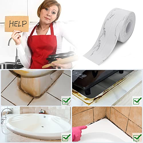 Dstorelhp 2PCS Caulk Tape, White Marble, 1.5" x 10.5Ft White Marble-2PCS