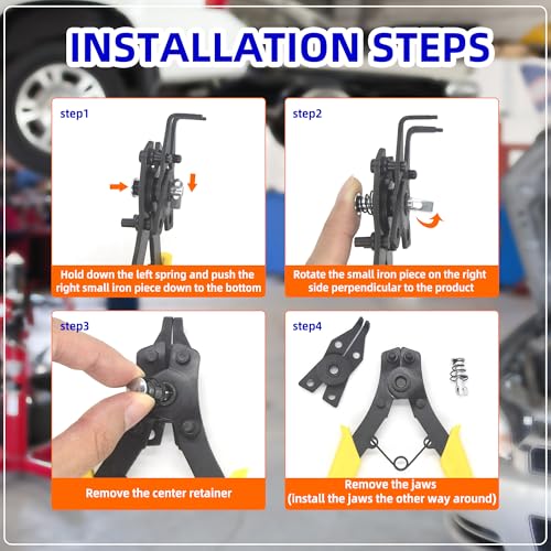 250Pcs c clips Internal Retaining Rings Snap Rings Assortment Kit Circlip Alloy Steel(M8-M20) + 4-in-1 Snap Ring Pliers with 3 Extra Convertible Jaws Manganese Steel 250-pc C-Clips(Internal)+Pliers