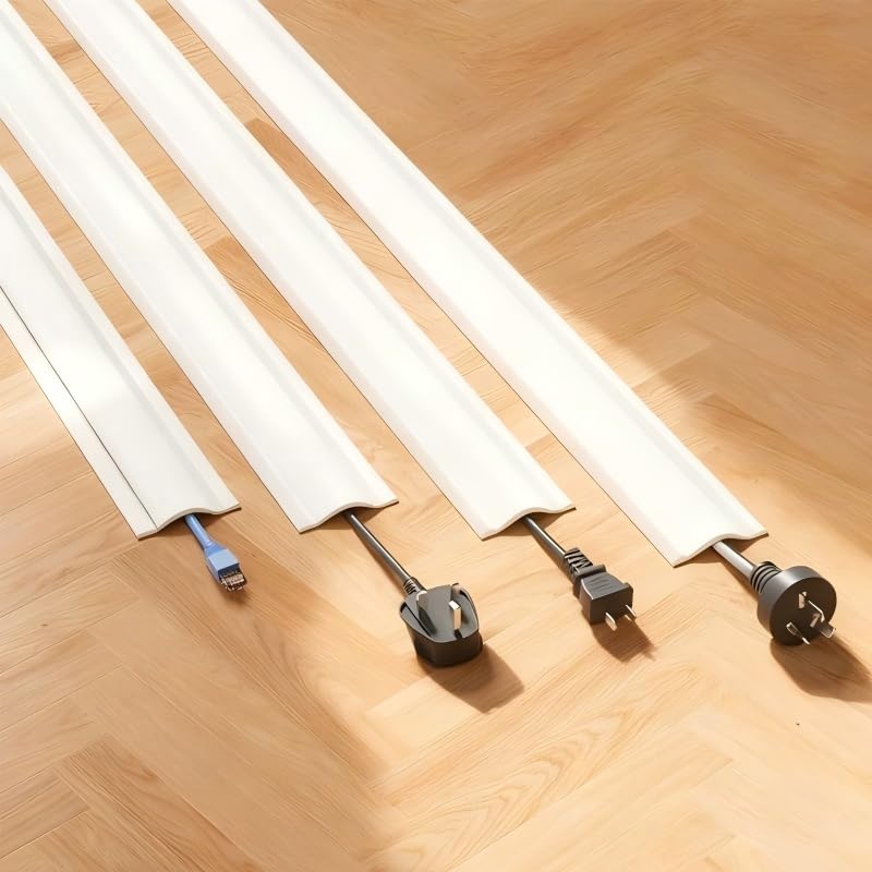3.3ft Floor Cord Cover, Hide Extension Cords, Prevent Cable Trips, Heavy Duty Cord Hider for Home, Office, Living Room, Bedroom and Walkways, White