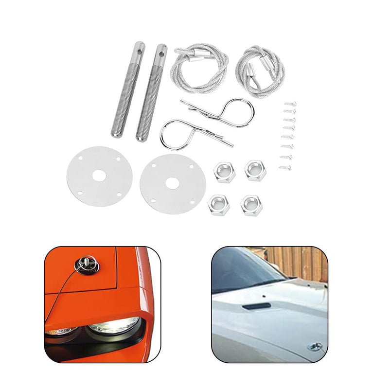 Stainless Steel Hood Pins - Racing Car Bonnet Lock Kit, Universal Key-Locking Latches, Heavy-Duty Truck/Modified Vehicle Hardware