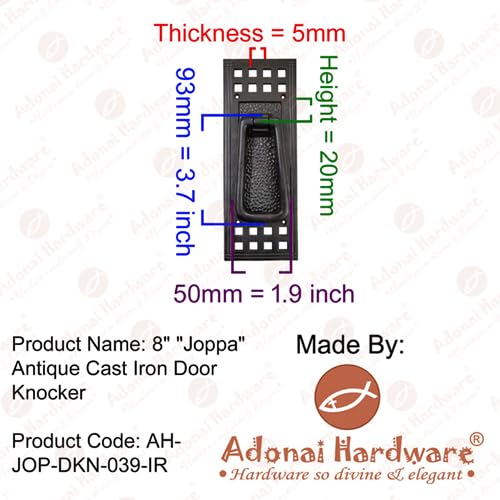 Adonai Hardware Joppa Antique Iron Door Knocker (Black Powder Coated)
